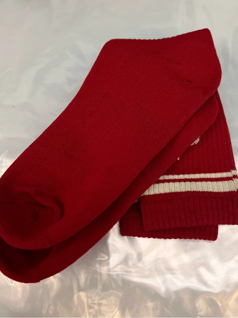 ALO Yoga Red Ribbed Logo Socks with White Stripes
